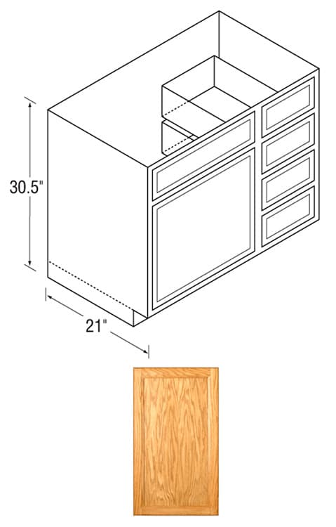 Kitchen Kompact Chadwood Oak Recessed Panel Vanity Sink Base, 36 inch x 30-1/2 inch x 21 inch, CWV36SD, detail picture