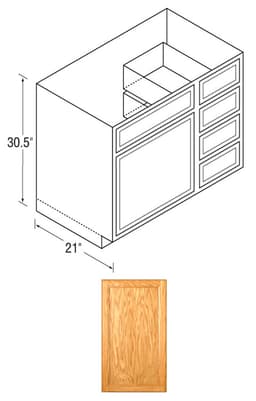 Kitchen Kompact Chadwood Oak Recessed Panel Vanity Sink Base, 36 inch x 30-1/2 inch x 21 inch, CWV36SD, detail picture