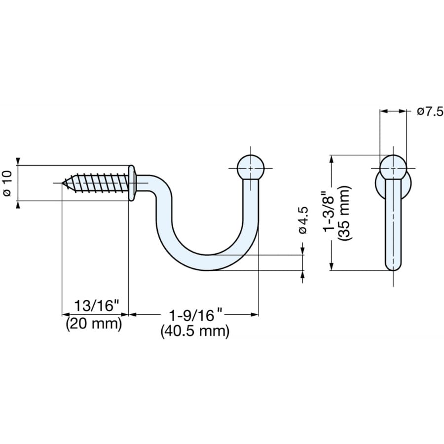 Sugatsune TF Series 1-19/32"L 26lbs Weight Capacity Stainless Steel Wire Hook, Polished Stainless Steel, - TF-35, detail picture 4