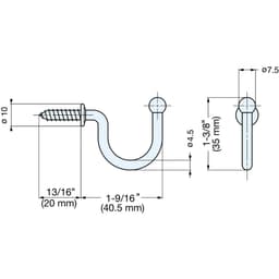 Sugatsune TF Series 1-19/32"L 26lbs Weight Capacity Stainless Steel Wire Hook, Polished Stainless Steel, - TF-35, detail picture 4