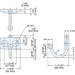 Sugatsune TK Series 1-27/64" L 26lbs Weight Capacity Stainless Steel Swing Hook without Friction, Polished Stainless Steel, - TK-30, detail picture 3