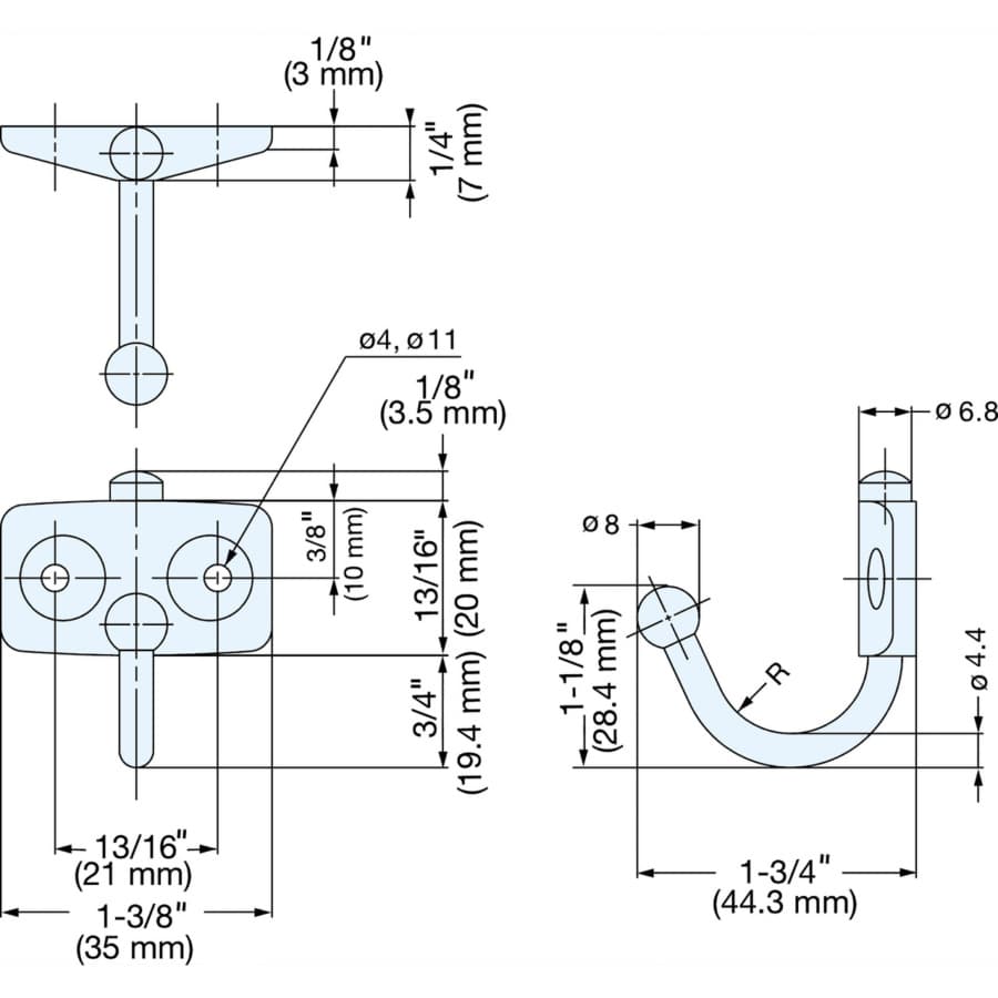Sugatsune TK Series 1-3/4"L 17lbs Weight Capacity Stainless Steel Swing Hook without Friction, Polished Stainless Steel, - TK-45, detail picture 5
