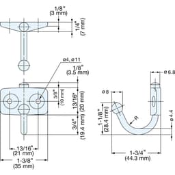 Sugatsune TK Series 1-3/4"L 17lbs Weight Capacity Stainless Steel Swing Hook without Friction, Polished Stainless Steel, - TK-45, detail picture 5
