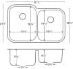 Karran Edge 300 Series Stainless Steel Double Bowl Seamless Undermount Kitchen Sink, E-360R, line drawing