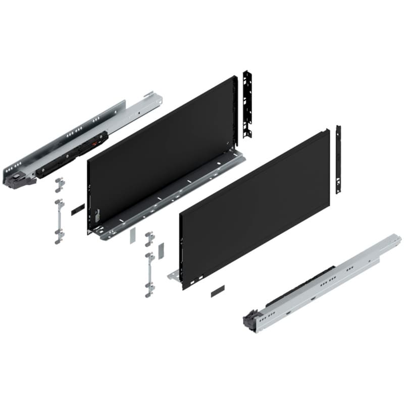 Blum LEGRABOX F-Height 22" Soft-Close Drawer Box Kit, Carbon Black Matte, 773F55S-22BL