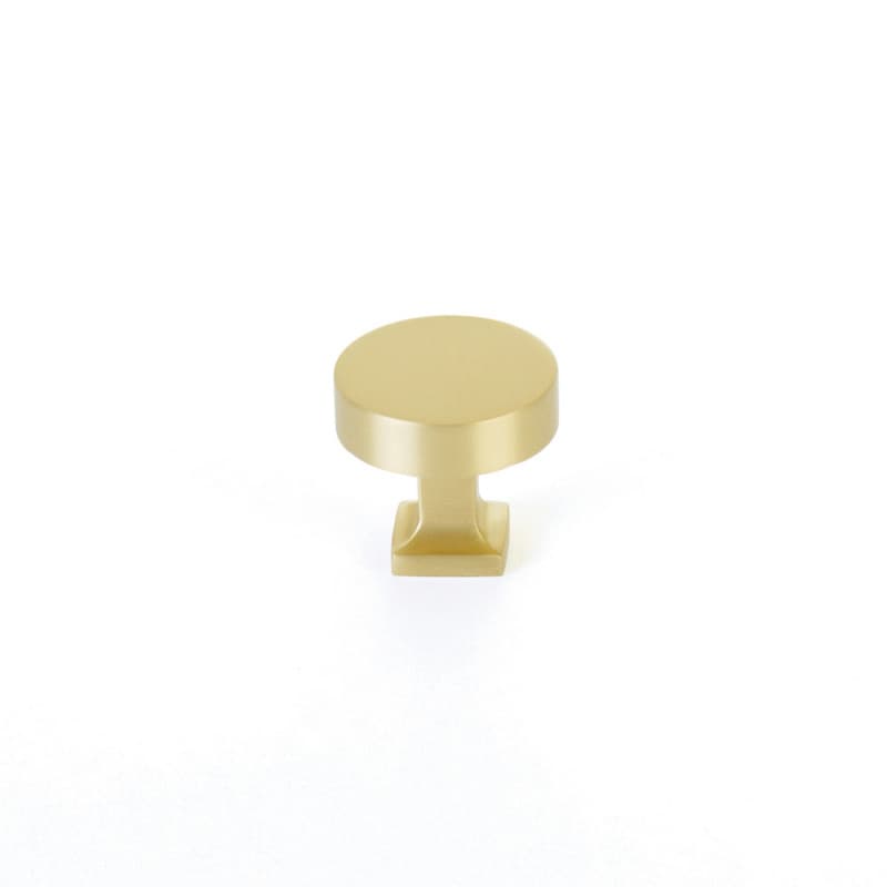 Schaub Haniburton Round Knob with Square Base, 1-1/4", Satin Brass - 469-SB