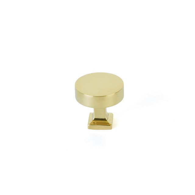 Schaub Haniburton Round Knob with Square Base, 1-1/4", Unlacquered Brass - 469-UNBR