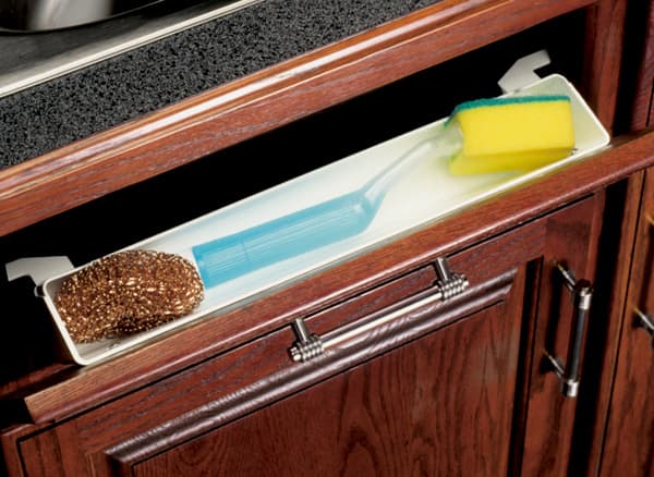 Knape and Vogt PSF Series White 12-3/8"L x 2-3/4"D x 3"H x Sink Tip Out Tray, With Tab Stop - PSF11W-W