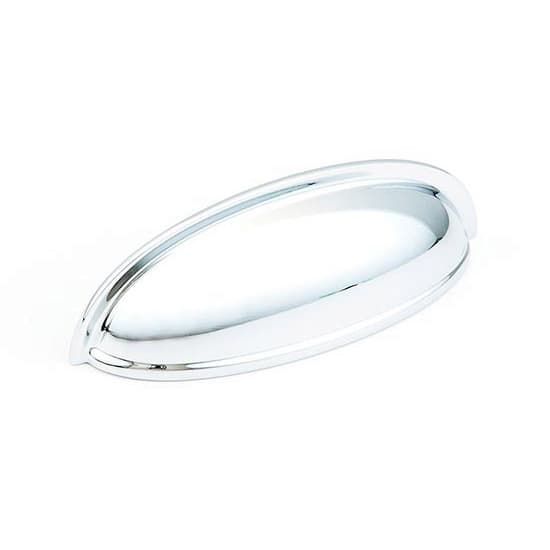 Traditional, Solid Brass Cup Pulls 3" c/c, 4-5/8" x 1-1/2", Polished Chrome Finish