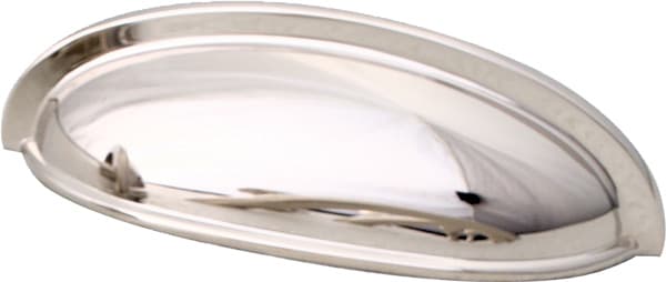 Traditional, Solid Brass Cup Pulls 3" c/c, 4-5/8 x 1-1/2", Polished Chrome Finish