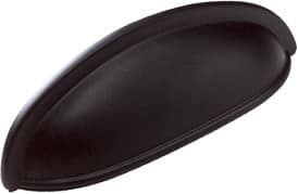 Traditional, Solid Brass Cup Pulls 3" c/c, 3-3/4" x 1-1/4", Flat Black Finish
