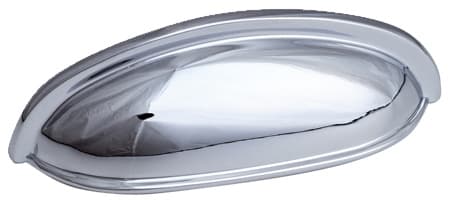 Traditional, Solid Brass Cup Pulls 3" c/c, 3-3/4" x 1-1/4", Polished Chrome Finish