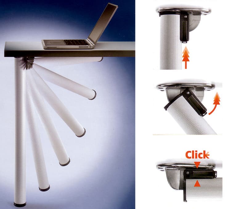 Foldable Steel Table Legs, 1-1/8" Adjustment 2" Diameter, Table Height 27-3/4", Matte Black - Set of 4
