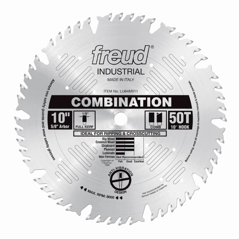 Freud 10" Diameter with 5/8" Arbor 50 Tooth COMB General Purpose Saw Blade, LU84M011