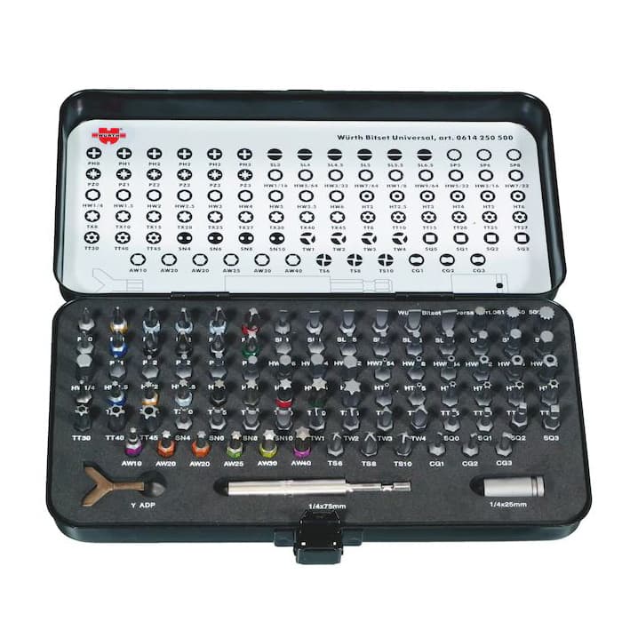 Universal Screwdriver Bit Set 90 Piece With Case - Wurth 0614250500961    1