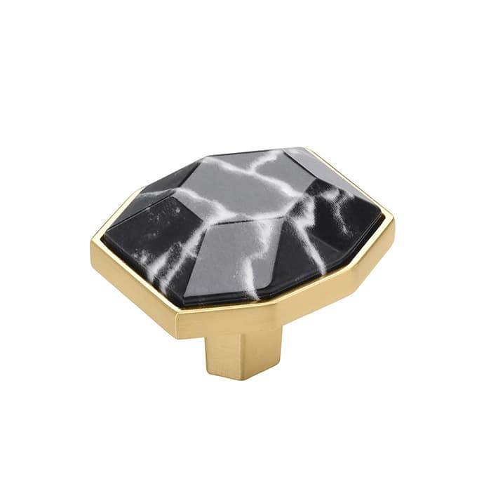Amerock Carrione Marble Black/Champagne Bronze 1-5/8" (41 mm) L x 1-3/8" (35 mm) W Knob, BP36638MBKCZ