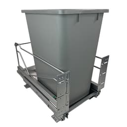 Kessebohmer 12-1/4" Silver Bottom Mount Waste Pullout with 1-36 Quart Grey Bin Self-Open/Soft-Close, BOMWP136SV-GR