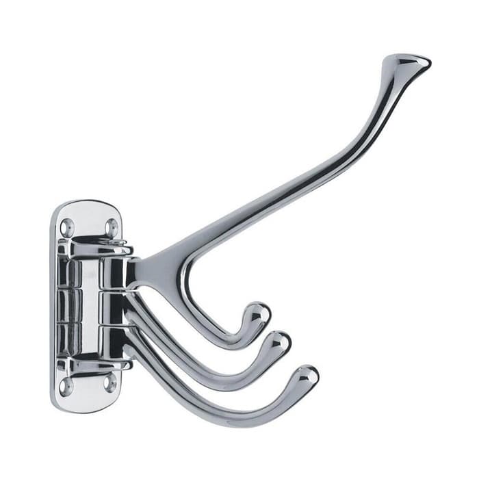 Tri-Hook with Hinge, Polished Chrome Finish