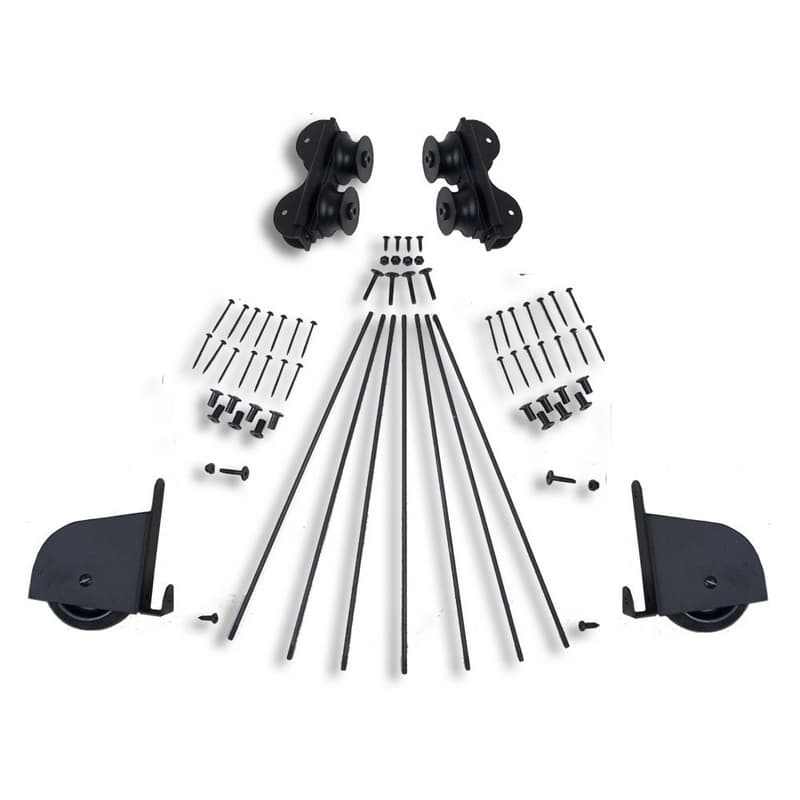 20" Wide Hardware Kit with Contemporary Wheels for Rolling Library Ladders, Black