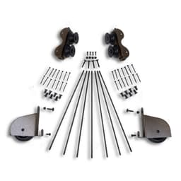 20" Wide Hardware Kit with Contemporary Wheels for Rolling Library Ladders, Hammered Antique Brass, QG2202003