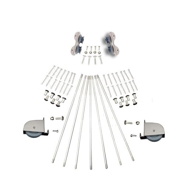 20" Wide Hardware Kit with Contemporary Wheels for Rolling Library Ladders, Hook Style, Satin Nickel, QG5202002