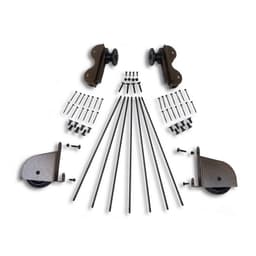 20" Wide Hardware Kit with Contemporary Wheels for Rolling Library Ladders, Hook Style, Hammered Antique Brass, QG5202003