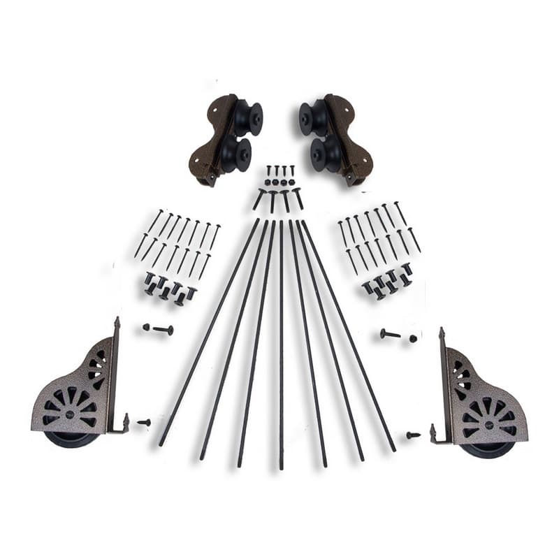 Quiet Glide 20" Wide Hardware Kit for Rolling Library Ladders, Hammered Antique Brass, QG2002003