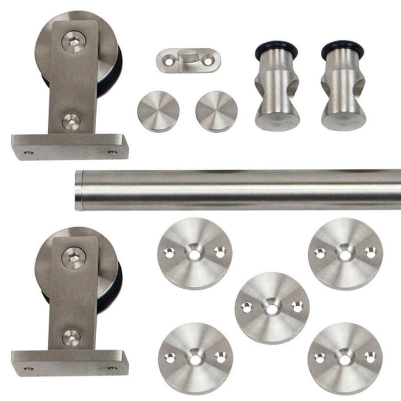 96" 8 Foot Rolling Barn Door Hardware Kit, Top Mount, Stainless Steel Finish