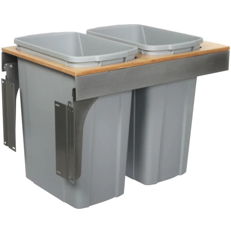Knape and Vogt TSC 15" Birch 2-35 Quart Top-Mount Waste Pullout with Platinum Bins and Soft-Close Slides, TSC15-2-35PT