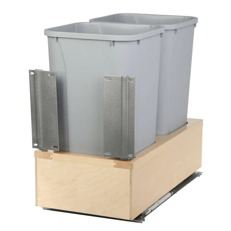 Knape and Vogt WUSC 16-7/8" Birch Bottom Mount Waste Pullout with 2-50 Quart Platinum Bins Soft-Close, WUSC18-2-50PT