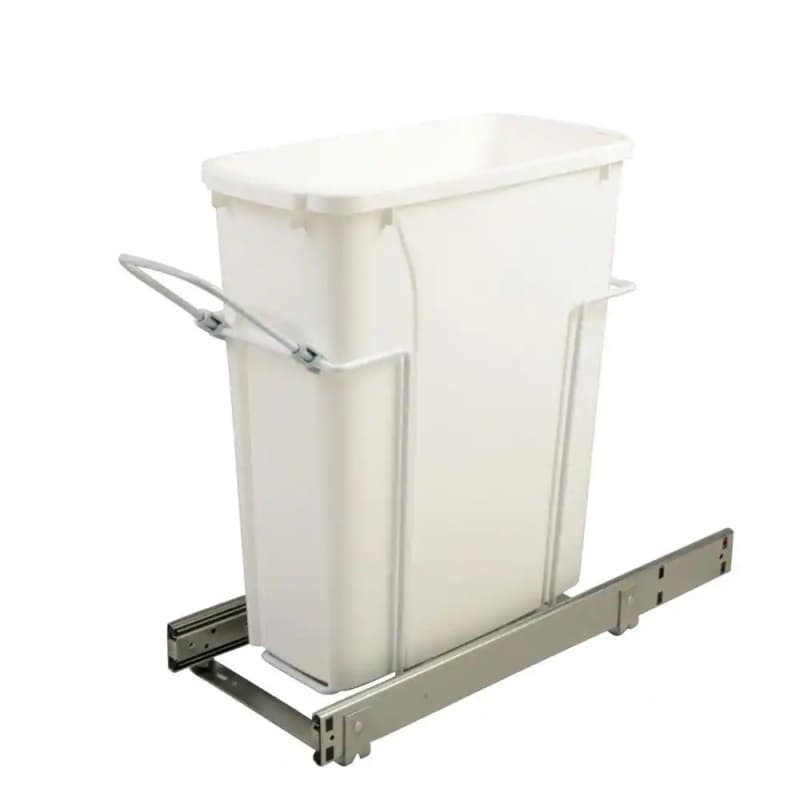 Knape and Vogt SCB 11-3/8" Chrome Bottom Mount Waste Pullout with 1-50 Quart White Bin Soft-Close, SCB12-1-50WH