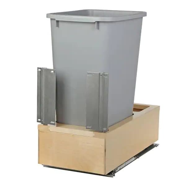 Knape and Vogt WUSC 11-1/4" Birch Bottom Mount Waste Pullout with 1-35 Quart Platinum Bin Soft-Close, WUSC12-1-35PT