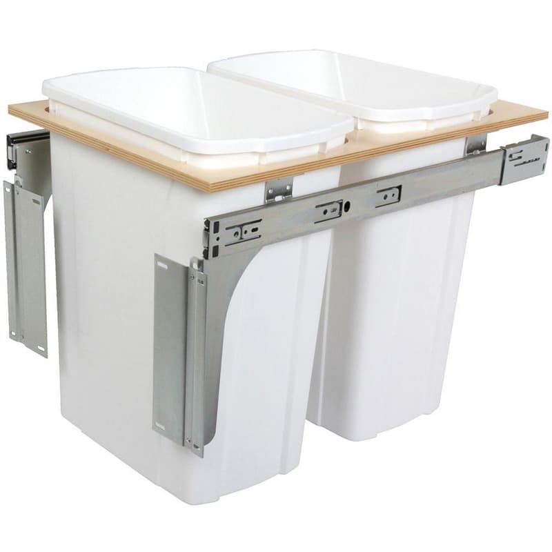 Knape and Vogt PDMTM Series 15"W Double 35 quart Birch Top Mount Trash Pullout with Standard Slides, White Bins - PDMTM15-2-35WH