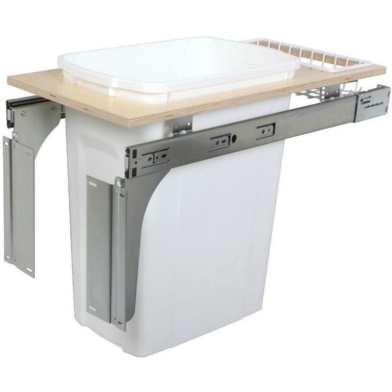 Knape and Vogt PDMTM 11-1/2" Birch 1-50 Quart Top-Mount Waste Pullout with White Bin and Standard Slides, PDMTM115-1-35WH