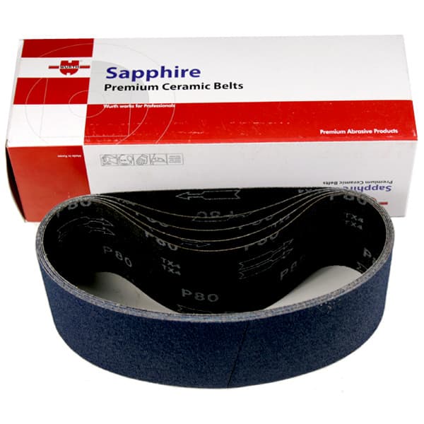 W&uuml;rth Sapphire 4" x 24" Portable Sanding Belt 80 Grit Ceramic/Aluminum Oxide X-Weight Cloth Bulk/5 0675042408961 5