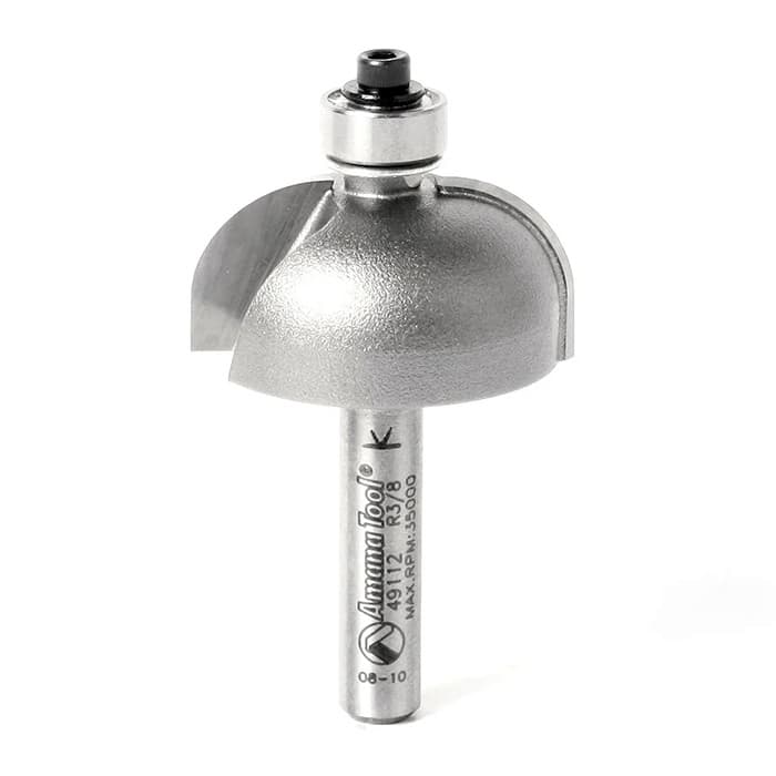 1-1/8" x 3/8" Radius Cove Bit with Ball Bearing, 2-Flute, 1/4" Shank