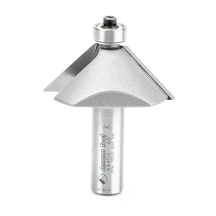 Edge Forming Chamfer Carbide Tip Bit with Bottom Mount Ball Bearing Guide 2 Flute 1/2"" Shank Amana Tool 49404