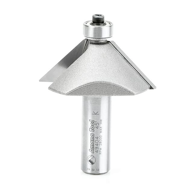 Amana Edge Forming Chamfer Carbide Tip Profiling Router Bit with Bottom Mount Ball Bearing Guide