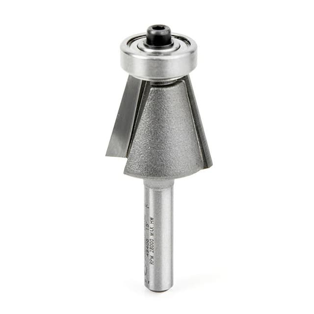 Amana Edge Forming Chamfer Carbide Tip Profiling Router Bit with Bottom Mount Ball Bearing Guide, 49408