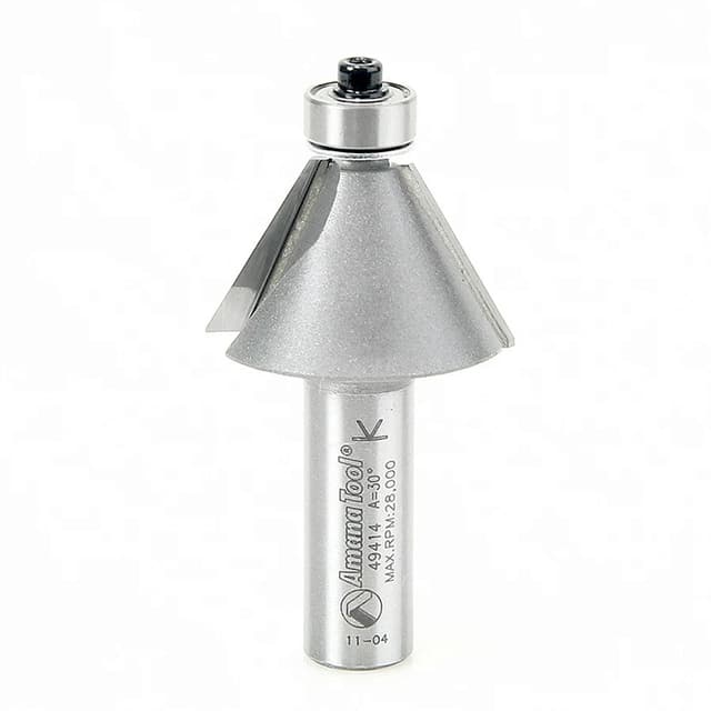 Amana Edge Forming Chamfer Carbide Tip Profiling Router Bit with Bottom Mount Ball Bearing Guide