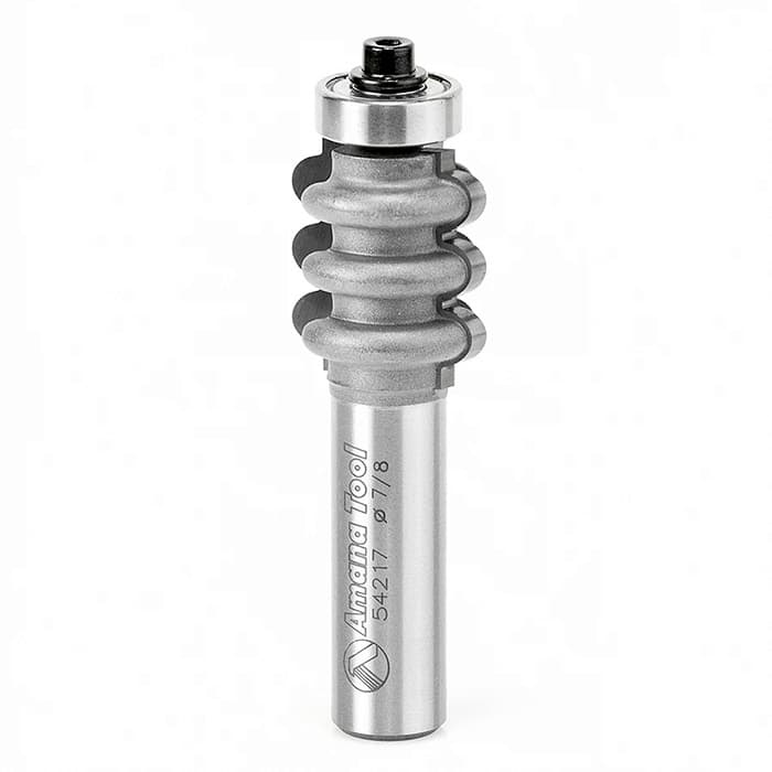 Triple Beading, Fluting Carbide Tip Bits Bottom Mount Ball Bearing Guide, 2 Flute, 7/8" Diameter, 1/2" Shank, 3" Length