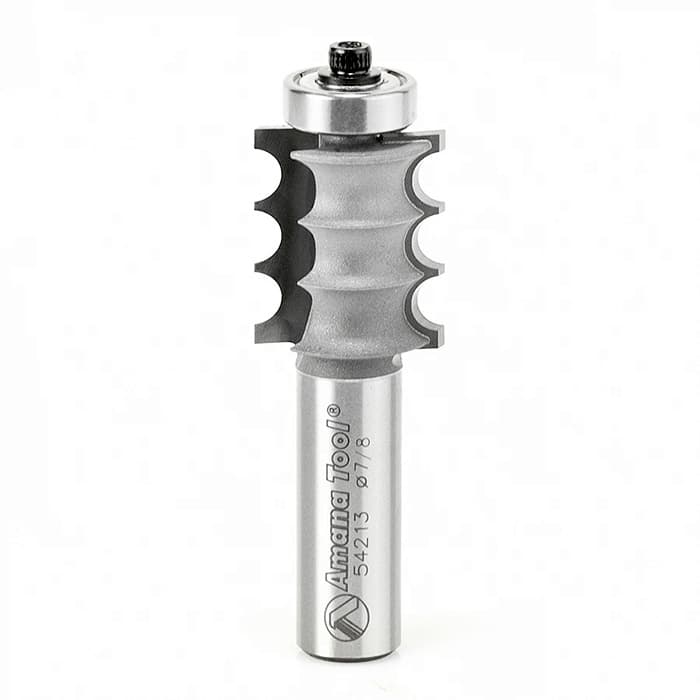 Triple Beading/Fluting Carbide Tip Bits Bottom Mount Ball Bearing Guide, 2 Flute 1/8" Radius, 7/8" Diameter, 1/2" Shank, 1" Height, 2" Length