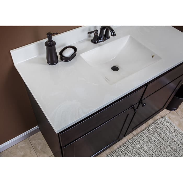 22" Top Vanity, Cultured Marble Double Recessed Oval Bowl 36" Center-to-Center Spread, 61" Length Cloud White