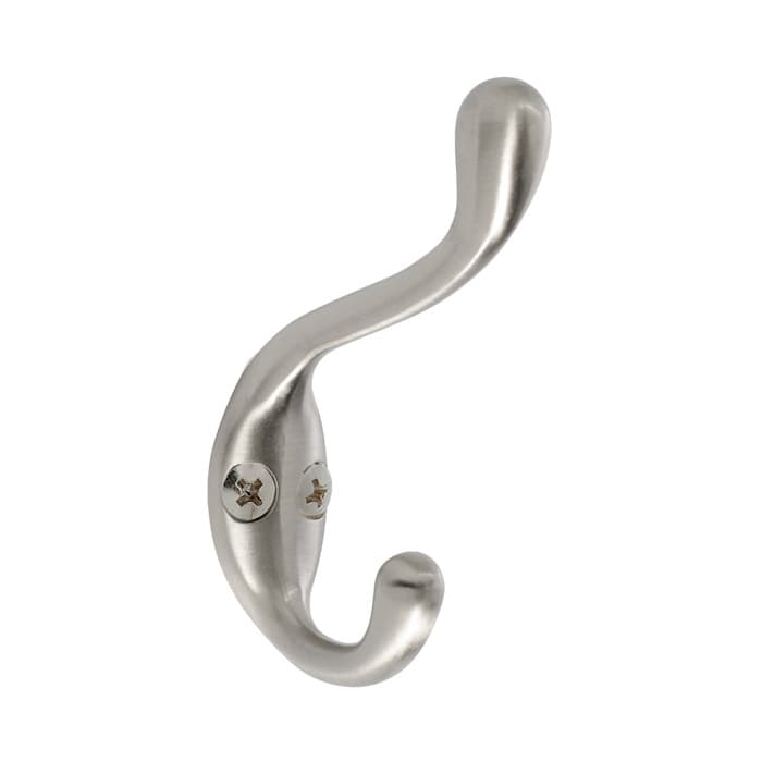 Amerock Medium Double Prong Classic Coat and Hat Hook 3-5/16" (84mm) Long Satin Nickel, H55445G10