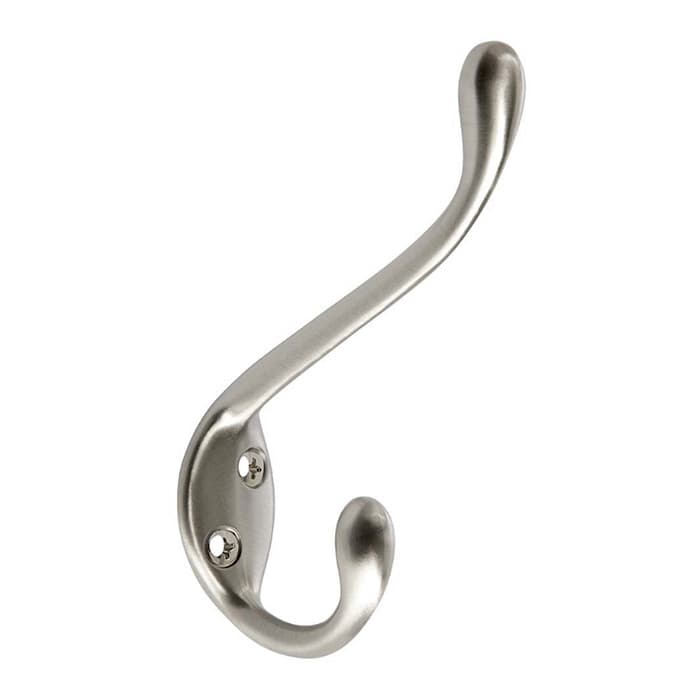 Amerock Noble Double Prong Coat and Hat Hook 4-7/16" (113mm) Long Satin Nickel, H55451G10