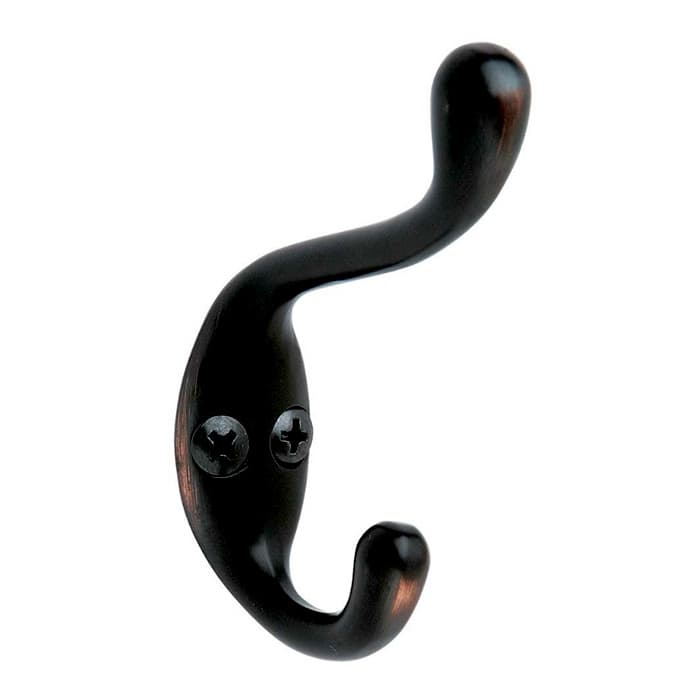 Amerock Medium Double Prong Classic Coat and Hat Hook 3-5/16" (84mm) Long Oil Rubbed Bronze, H55445ORB
