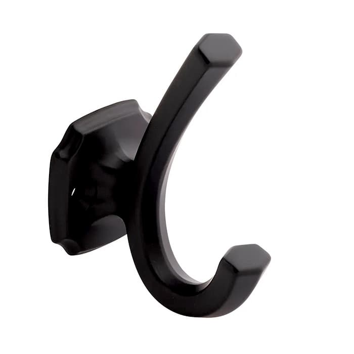 PRO LUXE Double Prong Coat and Hat Hook 3-1/2" (89mm) Long Matte Black, SZ135MB