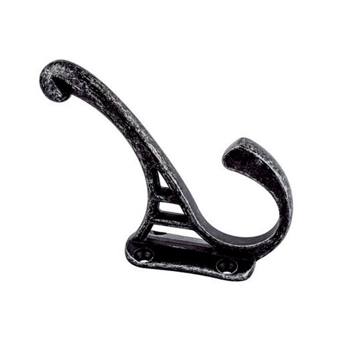 Wardrobe Hooks, Prelude Collection Double Prong 4" Long Weathered Iron