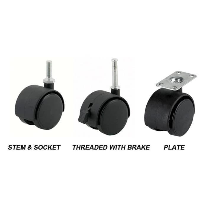 DH Casters Swivel Caster With 2" Plastic Wheel No Brake, Threaded Stem Mount 85lb Capacity - C-T20T1BK