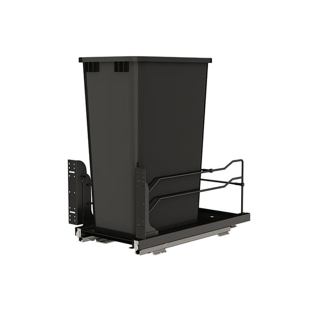 Rev-A-Shelf 53WC 11" Black Bottom Mount Waste Pullout with 1-50 Quart Black Bin Soft-Close, 53WC-1550SCDM-118